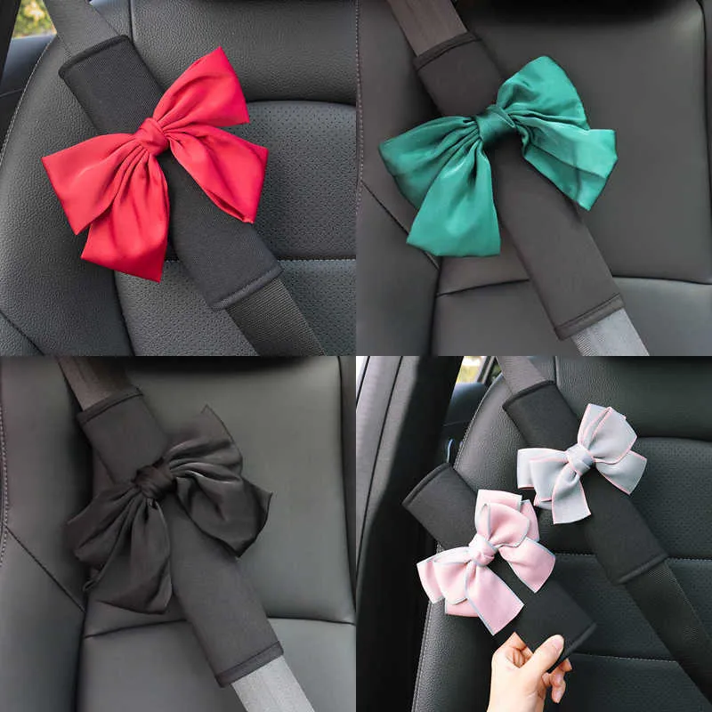 Safety Belts Accessories 1pc Styling Bowknot Universal Car Safety Seat Belt Cover Breathable Ice silk Shoulder Pad Seatbelts Protective Car Accessories T221212