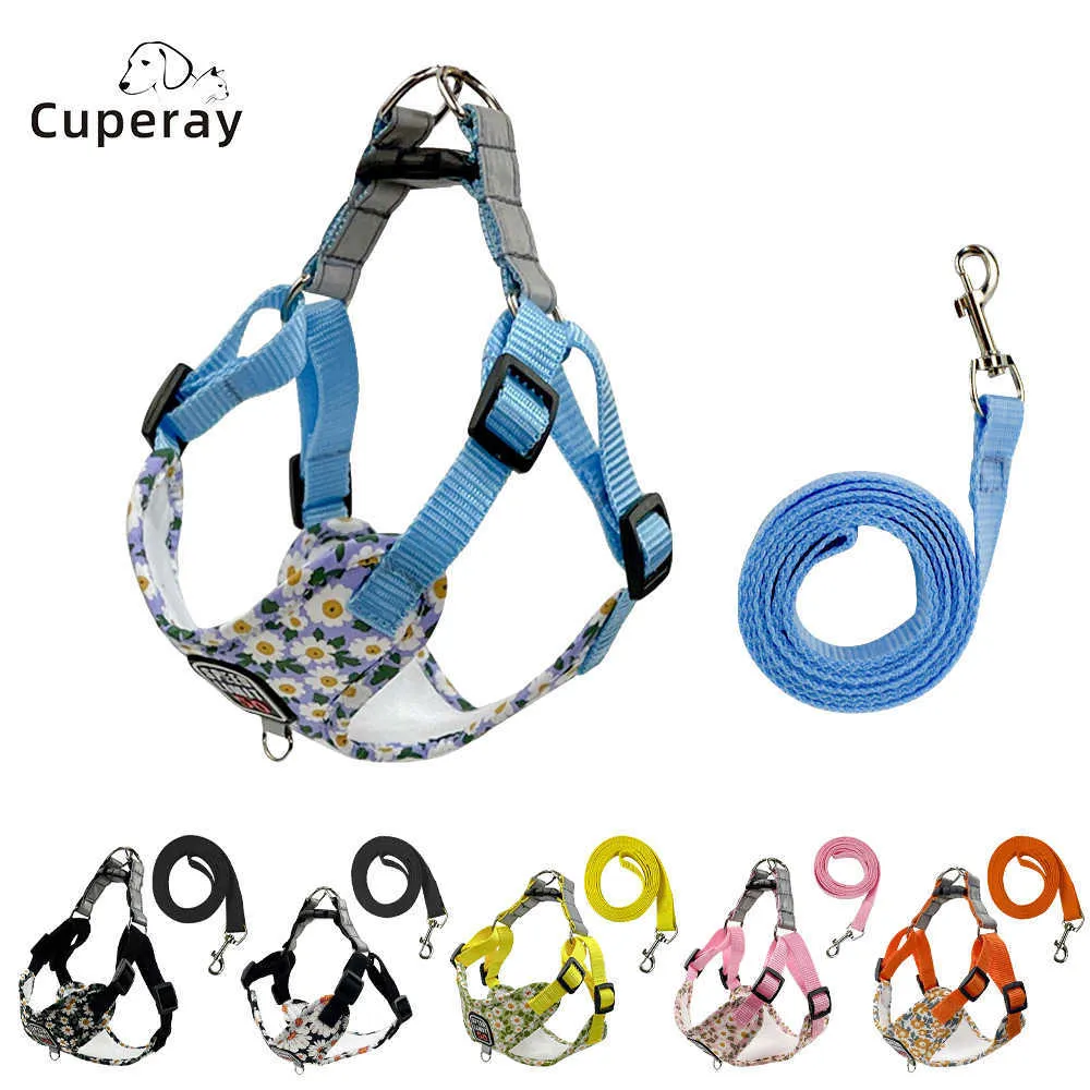 Dog Collars Leashes Pet Harnesses Fashion Printed Nylon Dog Harness Vest Reflective Dog Harness Leash Set for Small Medium Dogs Cats French Bulldog T221212