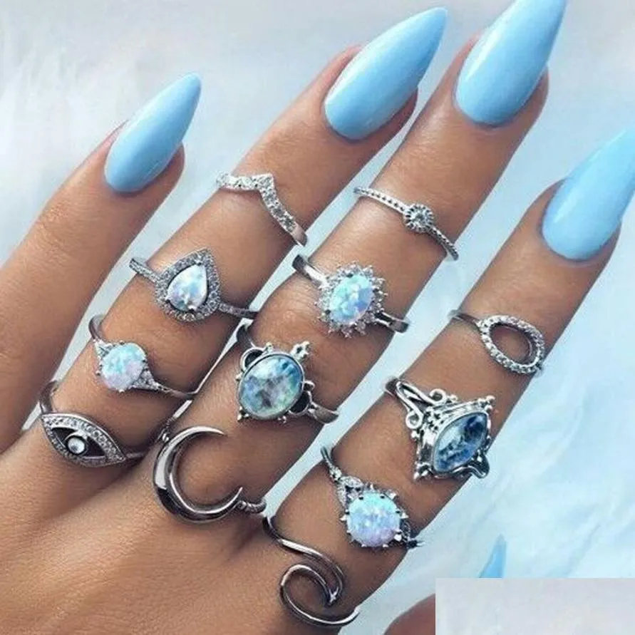 Band Rings Fashion Set Natural Fire Opal Ring Wedding Retro Jewelry 5.7 Bra gåva för vän Family Drop Delivery DH5TK