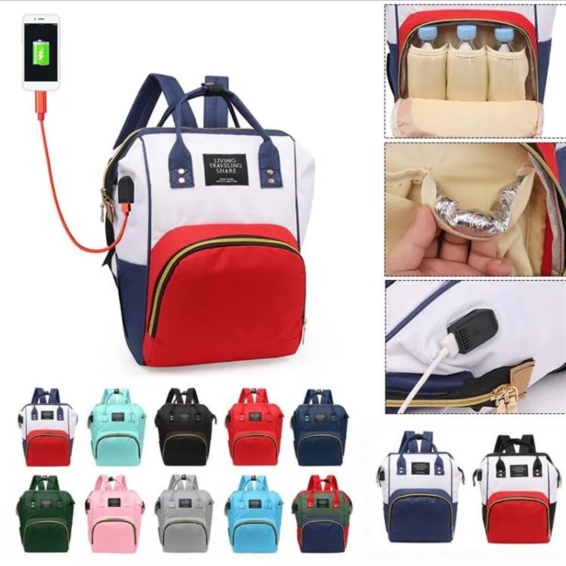 Mode USB Lade Mumie Windel Taschen Große Kapazität Wasserdichte Reise Mutterschaft Rucksack Baby Windel Pflege Tasche Baby Organizer238Z