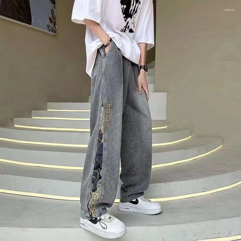 Men's Jeans Men's Baggy Pants Fashion Bear Patchwork Wide Leg Denim Joggers Men Hip Hop Streetwear Straight Jean Trousers Y2k Clothing