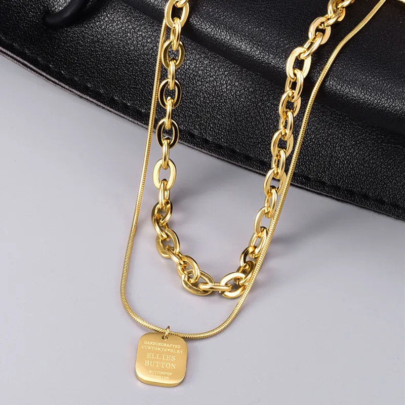 Punk Double Chain 316L Titanium Steel Designer Necklace Woman 18k Gold Pendant Pendant Rlingtlant Cains Netclaces Fashion Hip Hop Jewelry Friend Friend Friend