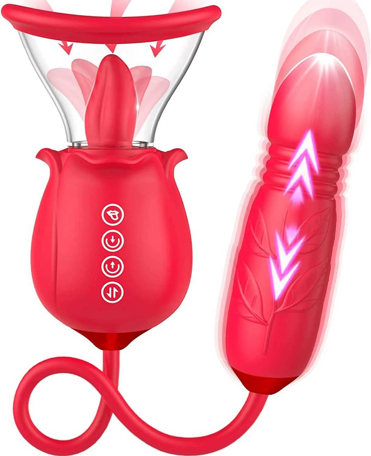 Sex Toy Rose for Womens - 3in1 Upgrade Stimulator Women with 7 Tongue Licking 3 Thrusting Vibrator Dildo Adult s JZ1S