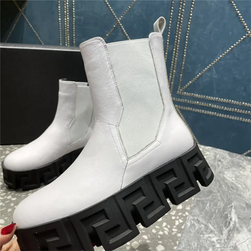 Designer Luxury Greca Rhegis Leather Duck Boots Bottines blanches avec boîte d'origine Dust Bag