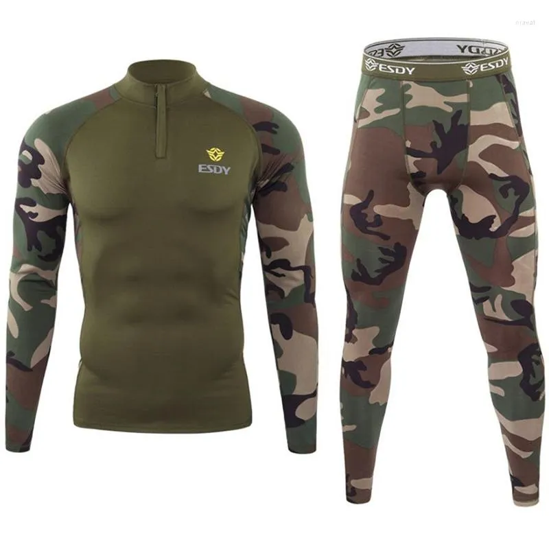 Heren Thermisch Ondergoed Heren Tops Broekpakken Esdy Winter Fleece Camouflage Termico Sport Militaire Kikker Kleding Trainingspak