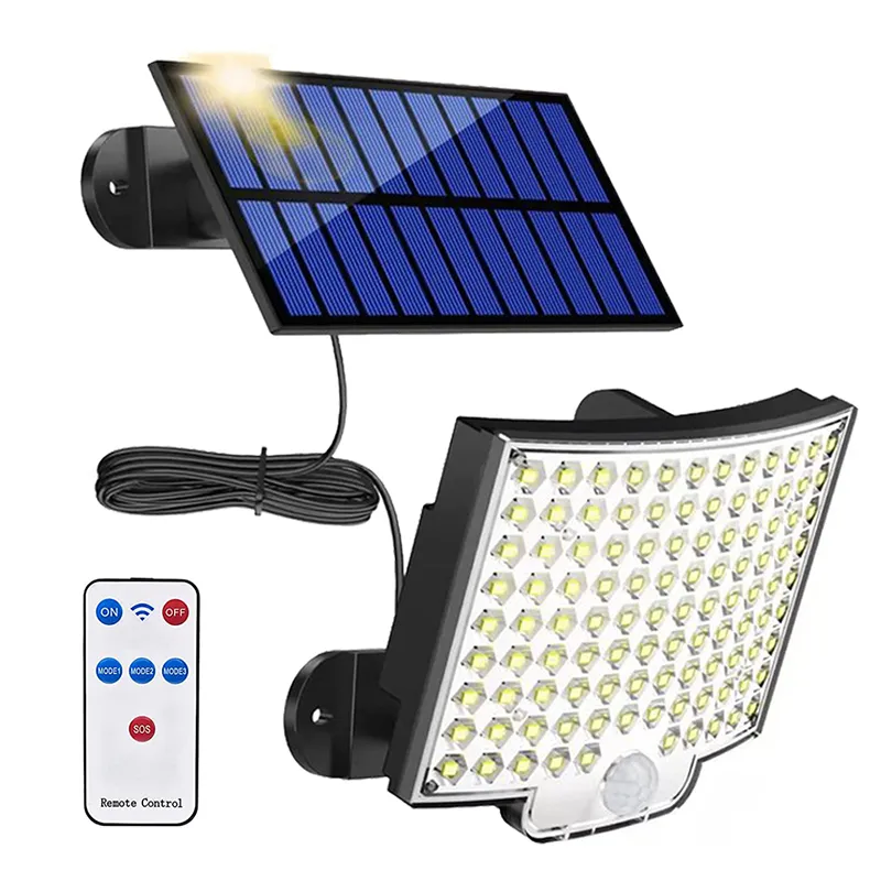 Luzes solares de parede 106 LED super brilhante sensor de movimento ao ar livre LED jardim lâmpada de parede holofote IP65 à prova d'água 4 modos de trabalho