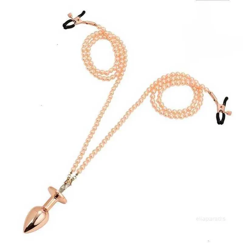 Sex Toys massager Small Medium Large Anal Beads Butt Plug Pearl Nipple Clamps Set with Chain Metal Breast Clip Bondage Slave Couple Game