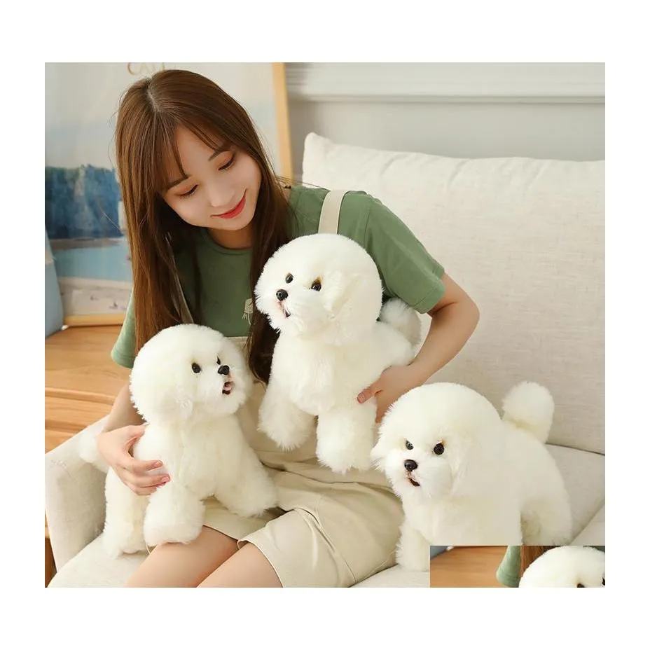 Animaux en peluche en peluche de haute qualité Simation Bichon Frise Chien Jouet Corée Réaliste Poméranie Chiot Jouets Décor À La Maison Enfants Brithday Lj2 Dheiv