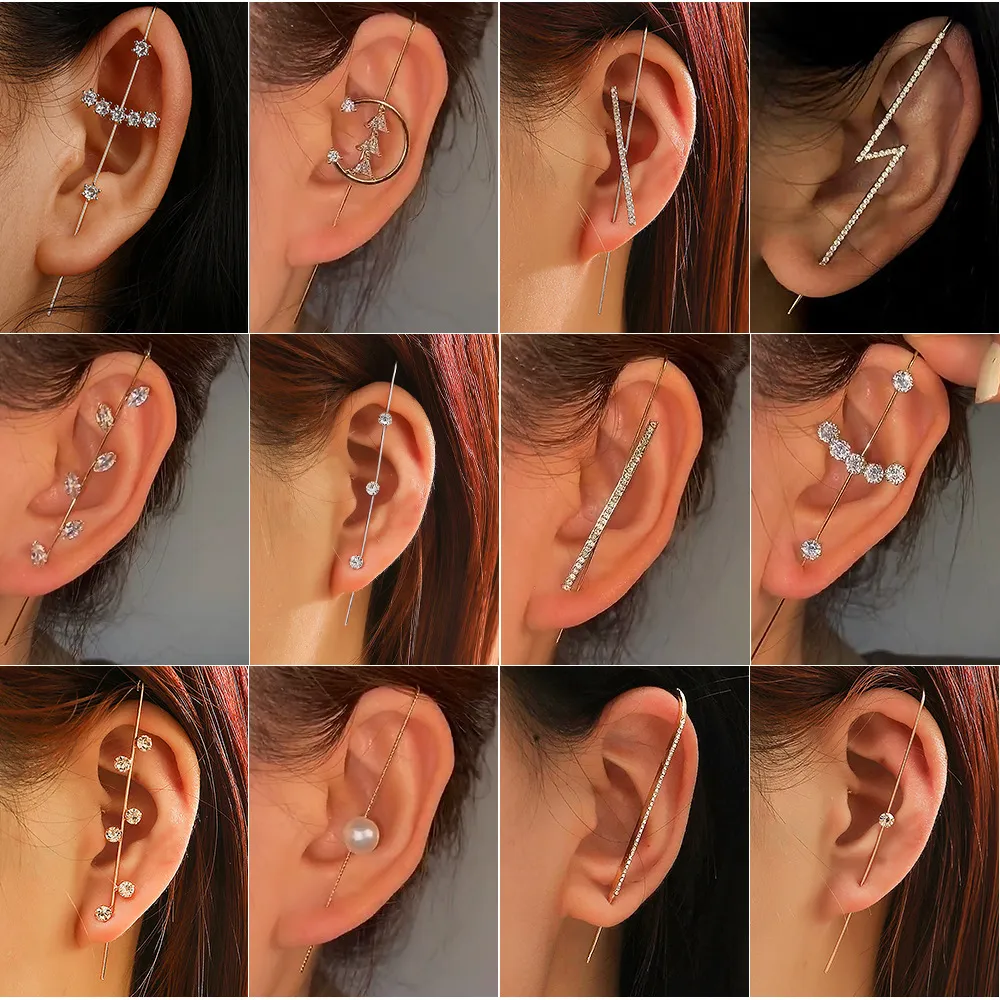 Ear Crawler Wrap Hook Earrings Chic Copper Zircon Piercing Earring for Women