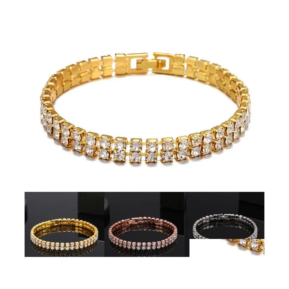 Link Chain Fl Rhinestone Jewelry Bracelet Bling Cuban Link Bangle Fashion Men Hip Hop Bracelets Accessories Q301Fz Drop Delivery Dhgfv