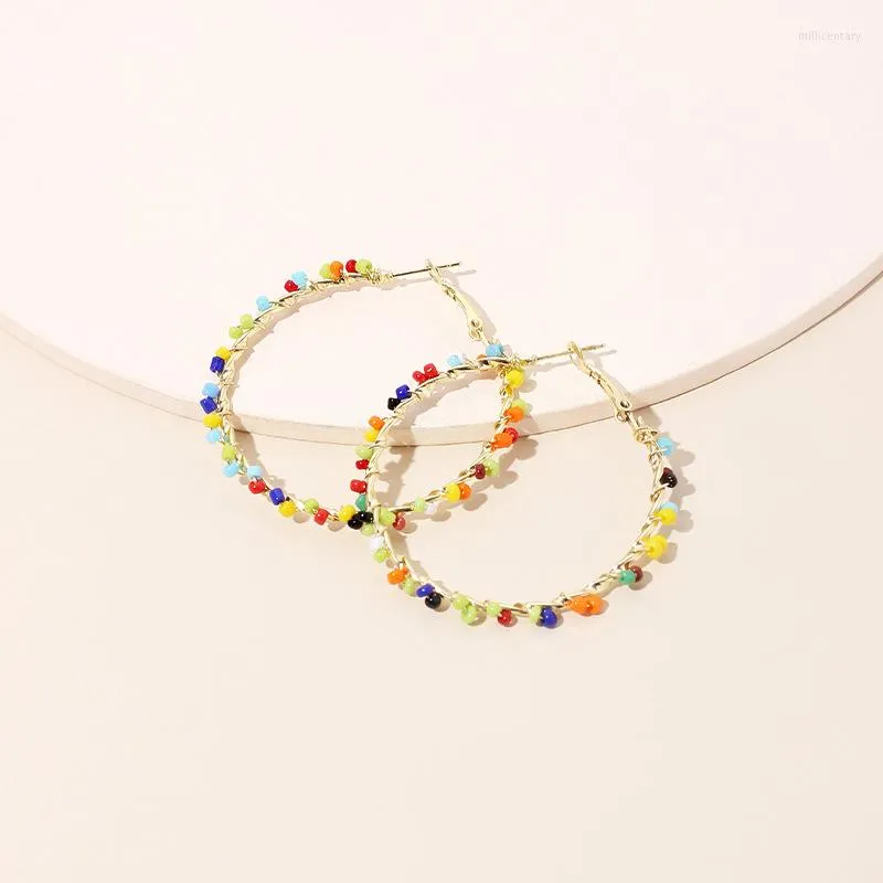 Hoop Earrings Fashion Colorful Acrylic Beads Circle Big For Women Korean Style Gold Color Round Brincos Pendientes Jewelry E020