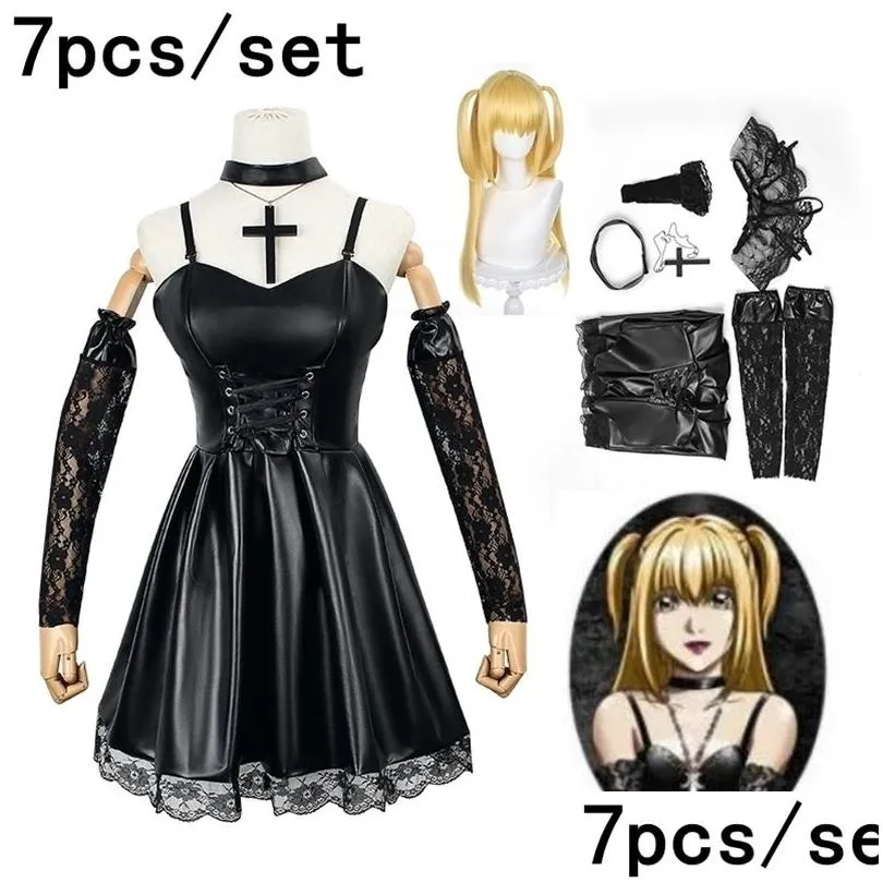theme costume death note cosplay misa amane imitation leather sexy dress glovesstockingsnecklace uniform outfit 221102