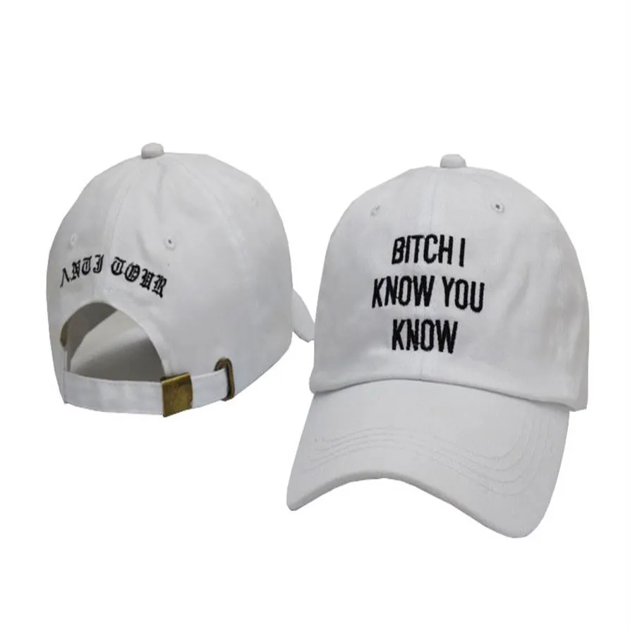 Rihanna hat сука, я знаю, вы знаете письмо папа шляпа Anty Tour Baseball Cap Hip Hop Women Мужчины Регулируемая шляпа для брепбэков Bob217s