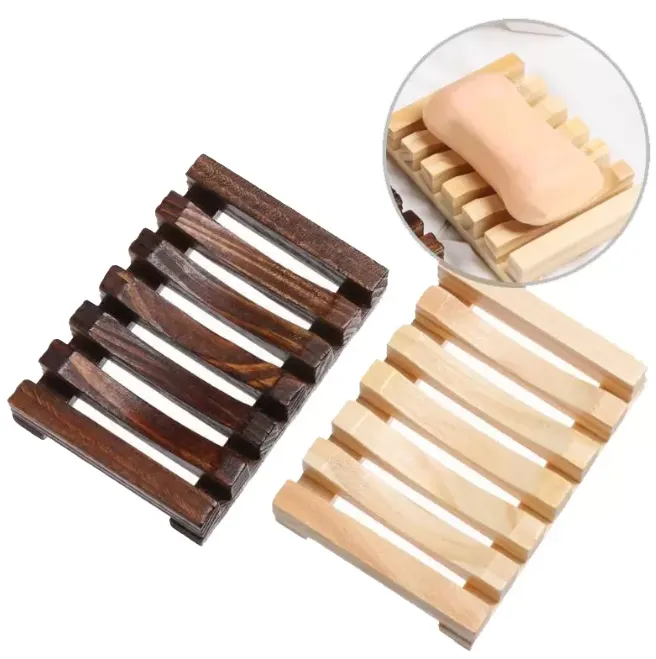 2 Colors Natural Bamboo Wooden Soap Dishes Plate Tray Holder Box Case Shower Hand Washing Soaps Holders