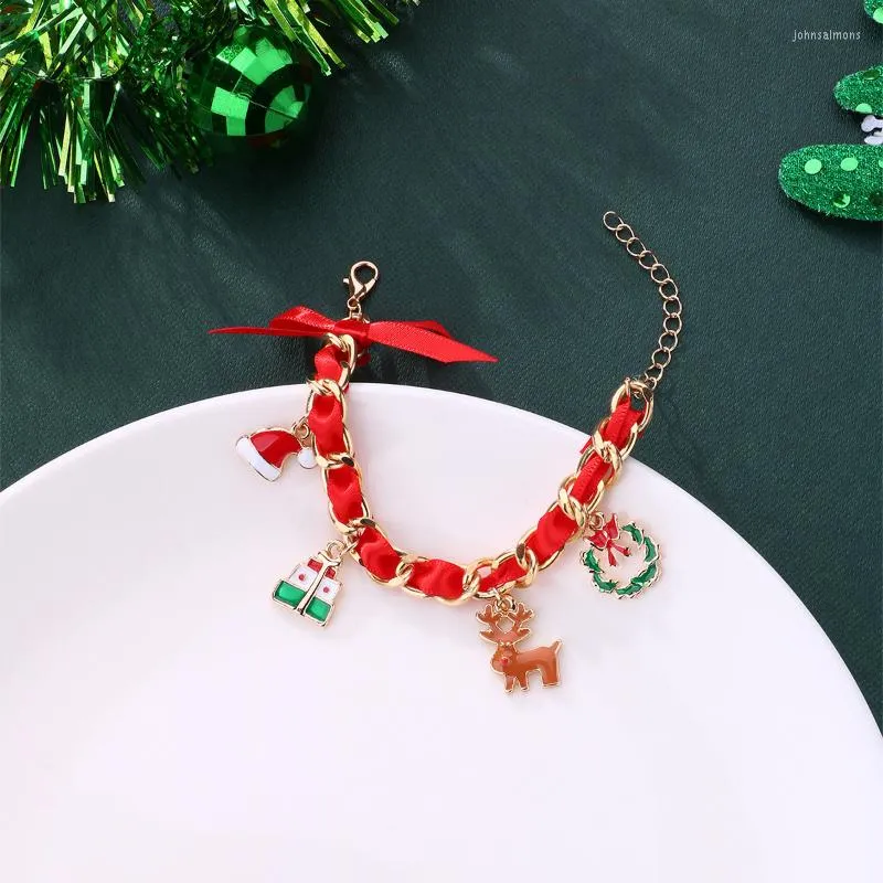 Bracelets à maillons Luoluobaby Bracelet à breloques forme de cerf de noël pour femmes fille coréen doux mignon bijoux cadeau de noël