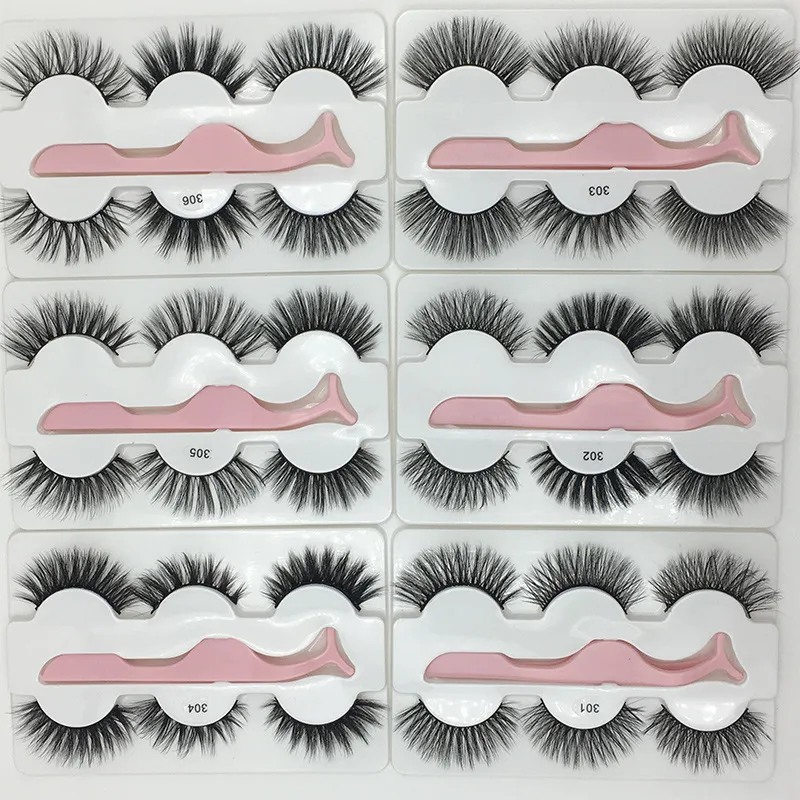 3 Pairs Mixed Natural Mink False Eyelashes Containing Tweezer Set Wholesale