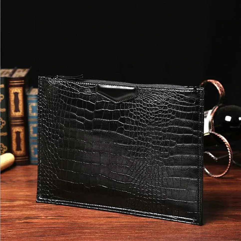 Fábrica de homens inteiros Bolsa Trendência em relevo Crocodile Mens Handbag Leather Man simples com pacote de grande capacidade são crocodilos enve2057