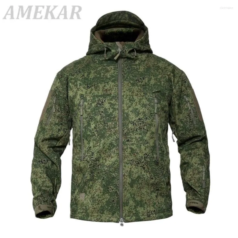 Men's Jackets Russian Military Men's Camouflage Mens Hooded Jacket Sharkskin Softshell Army Tactical Coat Multicamo Woodland