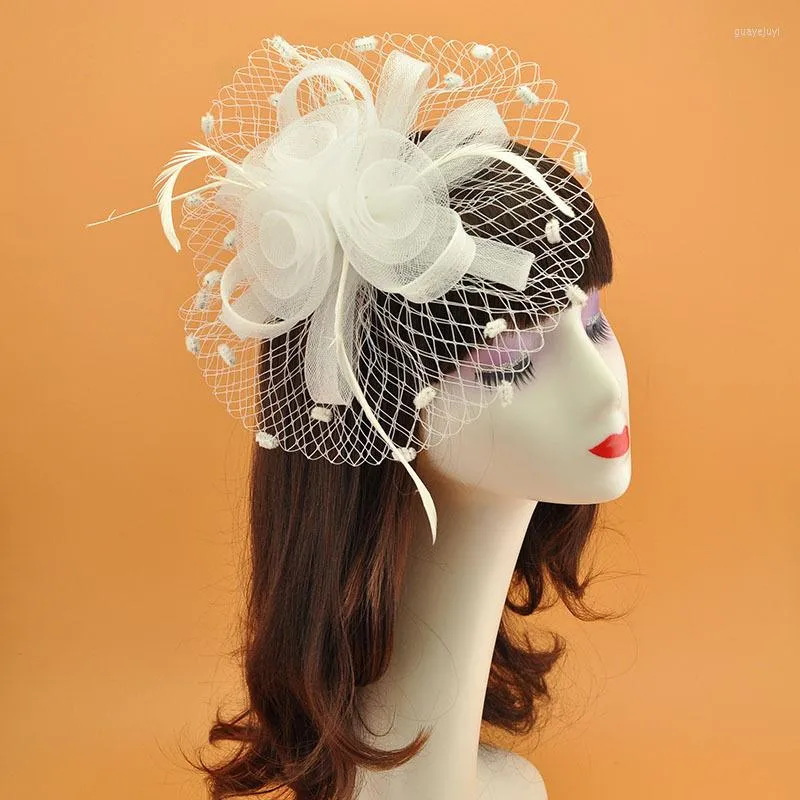 Headpieces Female Vintage Bride Feather Headdress Cocktail Party Hair Accessories Top Hat Dress Korea Japan Black White