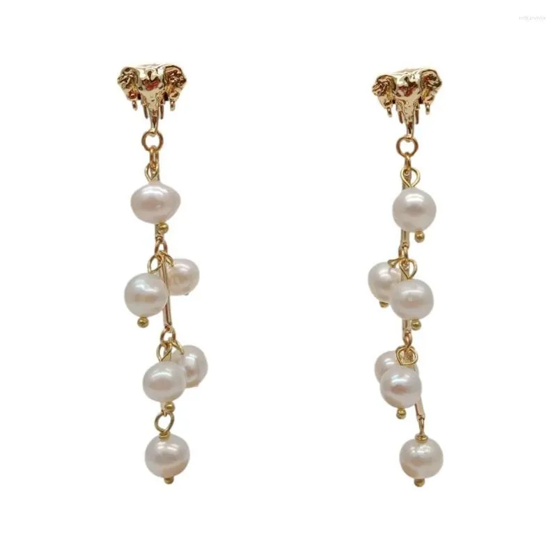 Dangle Earrings YYGEM Office Style Natural Cultured White Freshwater Pearl Gold Plated Elephant Shape Stud