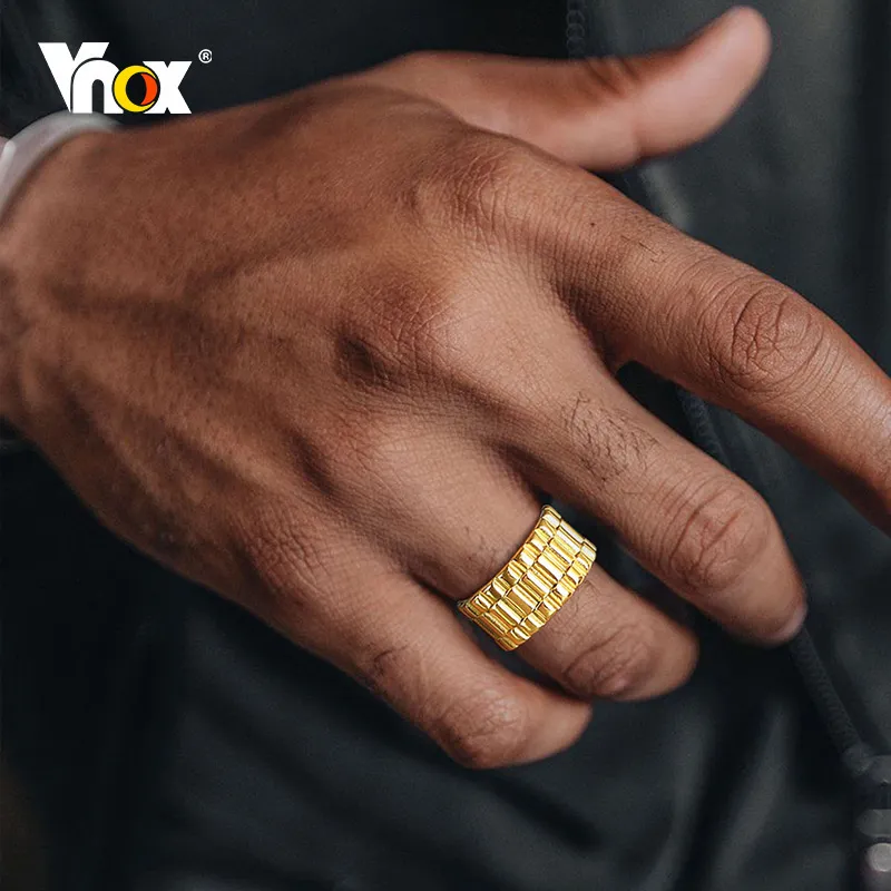 11 мм кольцо в форме ремешка для часов для мужчин золотого цвета из нержавеющей стали панк-группа на палец рок готический хип-хоп ювелирные изделия для мальчиков