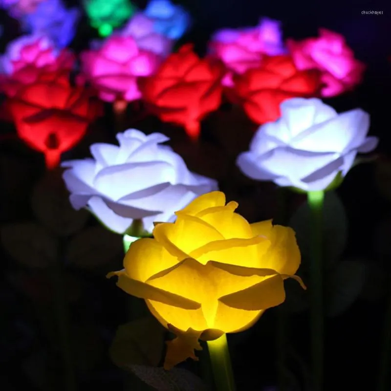 Simulação Flor Rosa Luz Luminária Decorativa Lâmpada Solar Lâmpada ao ar livre Paisagem à prova d'água para jardim e remendo de vegetais