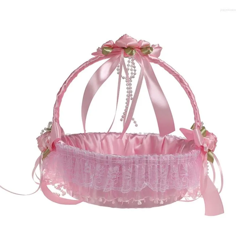 Bolsas de joias delicadas cestas de cetim de cetim rosa/azul artesanato para meninas de flores pó adereços