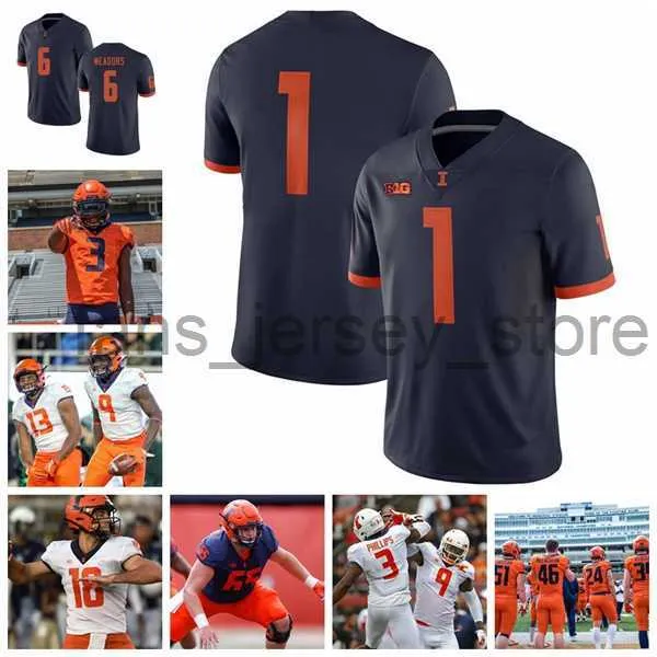 NCAA Illinois Fighting Illini College Football 9 Josh Imatorbhebhe Jersey Trevon Sidney Justice Williams Dre Brown Jerseys Custom E