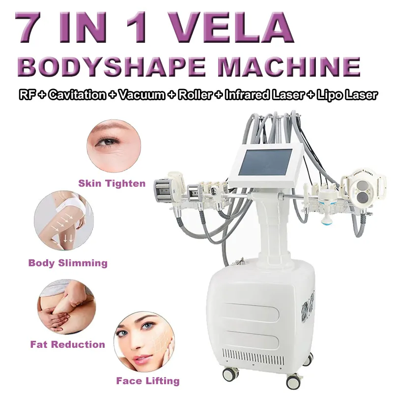 Vela Fat Cavitation Machine Weight Reduce Anti-wrinkle Portable RF Lipo Laser Slimming Facial Lift Vacuum Roller Beauty Salon Device with 7 handles