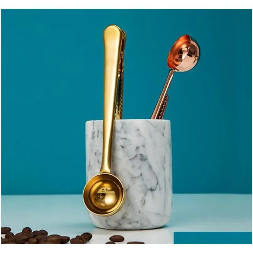 2020 new fashion two-in-one stainless steel coffee spoon sealing clip kitchen gold accessories recipient cafe decoration