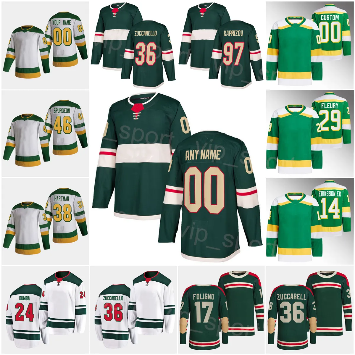 Uomo Bambino Donna Hockey Reverse Retro 14 Joel Eriksson Ek Jersey 36 Mats Zuccarello 24 Matt Dumba 97 Kirill Kaprizov 46 Jared Spurgeon 17 Marcus Foligno 38 Ryan Hartman