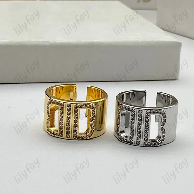 Moda diament B pierścienie miłosne Pierścień Pierścień luksusowa biżuteria złota litery Women Shining Jewellry Mężczyźni Regulowany rozmiar 925 Srebrny z pudełkiem