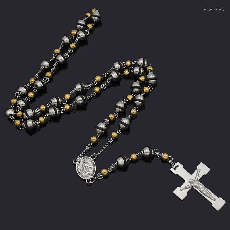 Catene Regalo Uomo Donna Cristo Perline in acciaio inossidabile 8mm Rosario Perlina Croce Pendente Catena a maglia Collana Accessori per gioielli RN62