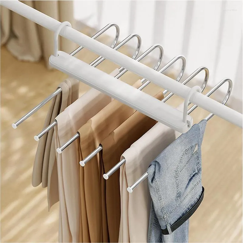 Caixas de armazenamento aço inoxidável dobrável rack de calça de calça prateleiras de armário de quarto de armário de armário de armário de armário magia cabides de calça mágica