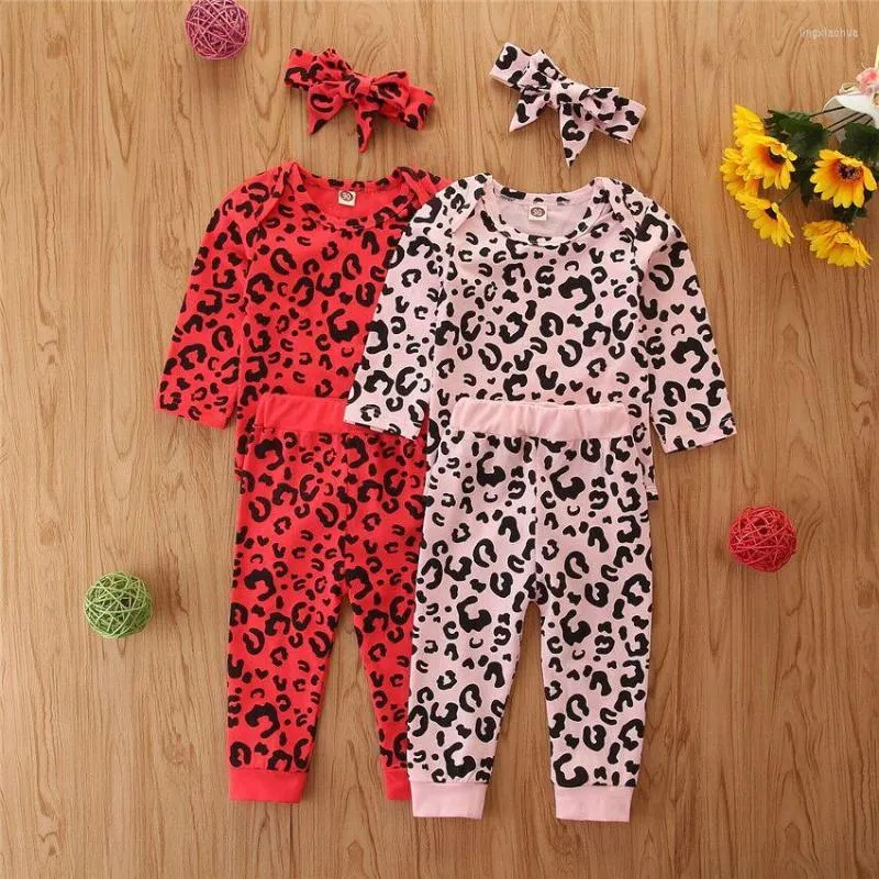 Completi di abbigliamento Toddler Girls Set Casual Leopard Print Pagliaccetto Pantaloni Fascia Abiti per bambini Moda