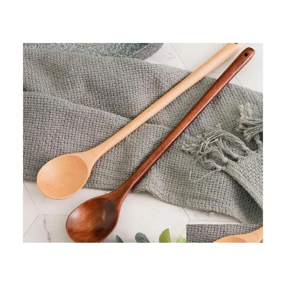 Spoons Long Spoon Wooden 33Cm 13 Inches Natural Wood Handle For Soup Cooking Stirrer Kitchen Tools Sn4337 Drop Delivery Hom Homefavor Dhuki