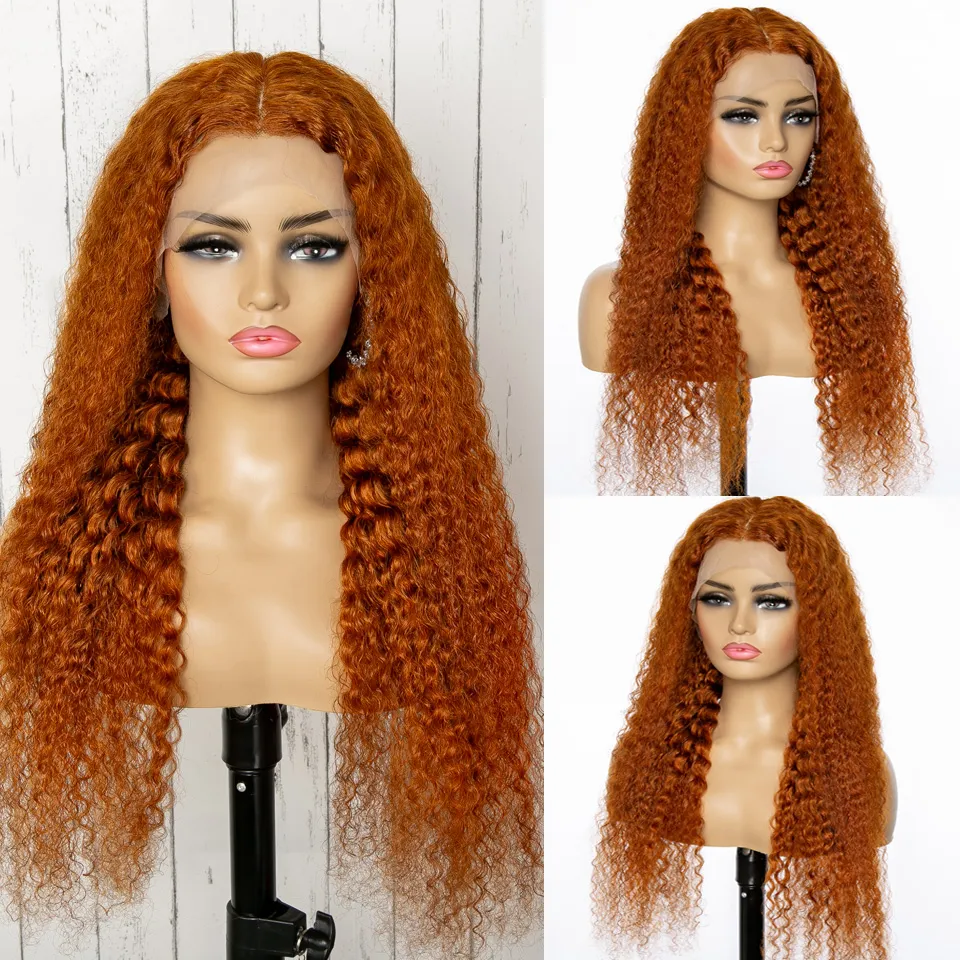 32 Inch Ginger Lace Front Wig Brazilian Human Hair Wigs Deep Wave 13X4 Hd Lace Frontal Wig For Women Synthetic Heat Resistant