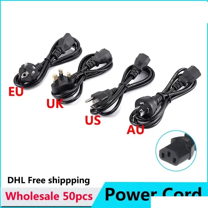 50pcs AC Güç Kablosu Kablosu Masaüstü Monitör Bilgisayar Universal 3 Prong AB UK US AU CORD DHL