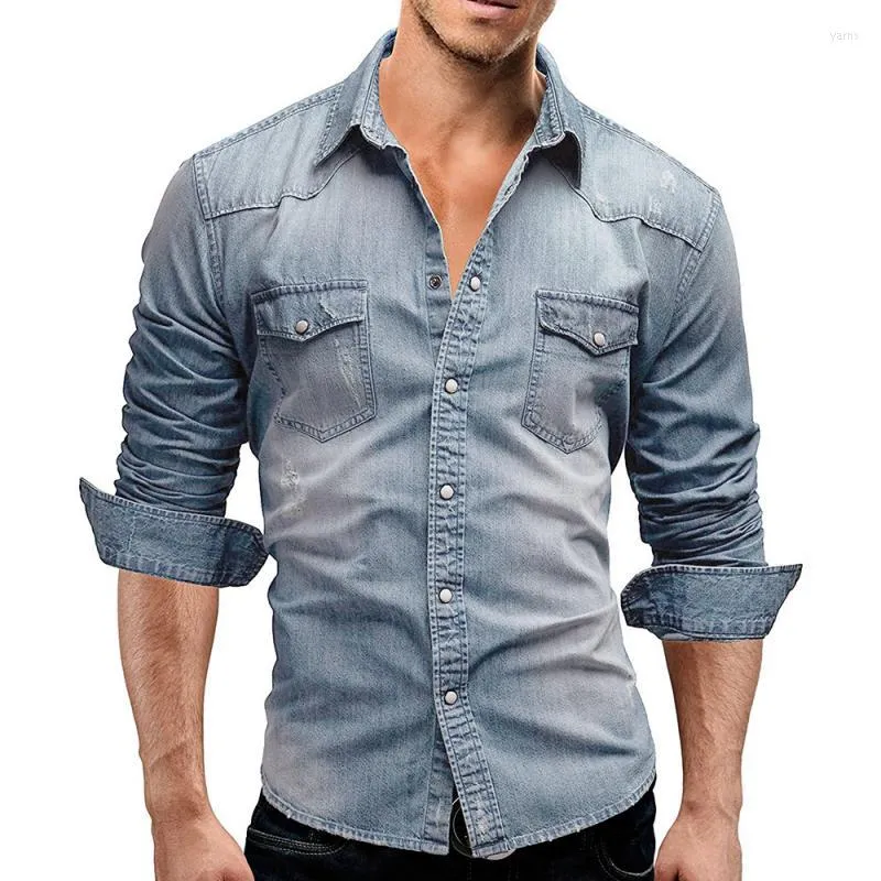 Chemises décontractées pour hommes Printemps Automne Hommes à manches longues Cowboy Chemise Hommes Élégant Wash Slim Fit Tops Mâle Coton Jeans Vêtements de haute qualité