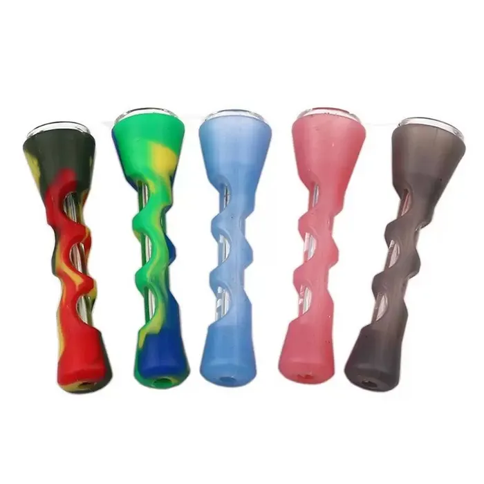 Rökning Prometheus One Hitter Bat Silicone Portable Straight Pipe Pyrex Glass Tobaksrör med 5 olika färger Vattenrör