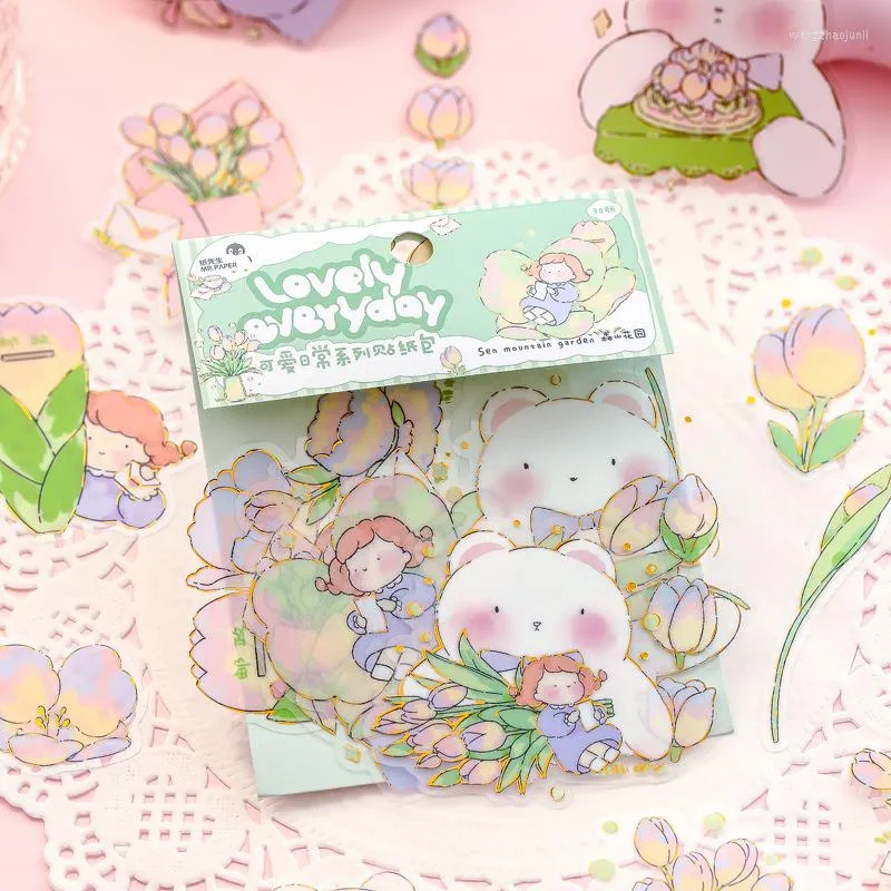 Present wrap tecknad djur klistermärke scrapbooking söt tjej bronsing klistermärken diy dagbok planerare dekoration kawaii brevpapper