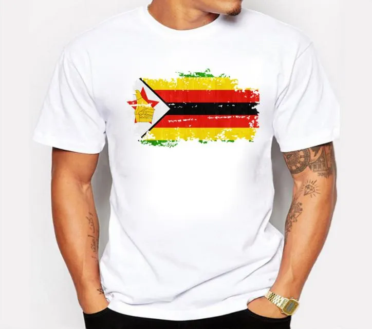 T-shirt da uomo 2017 New Mens Fashion Zimbabwe Flag Stile nostalgico Manica corta Maglietta bianca Uomo Maglietta casual O Collo Estate Cotton Tee Big Z0522