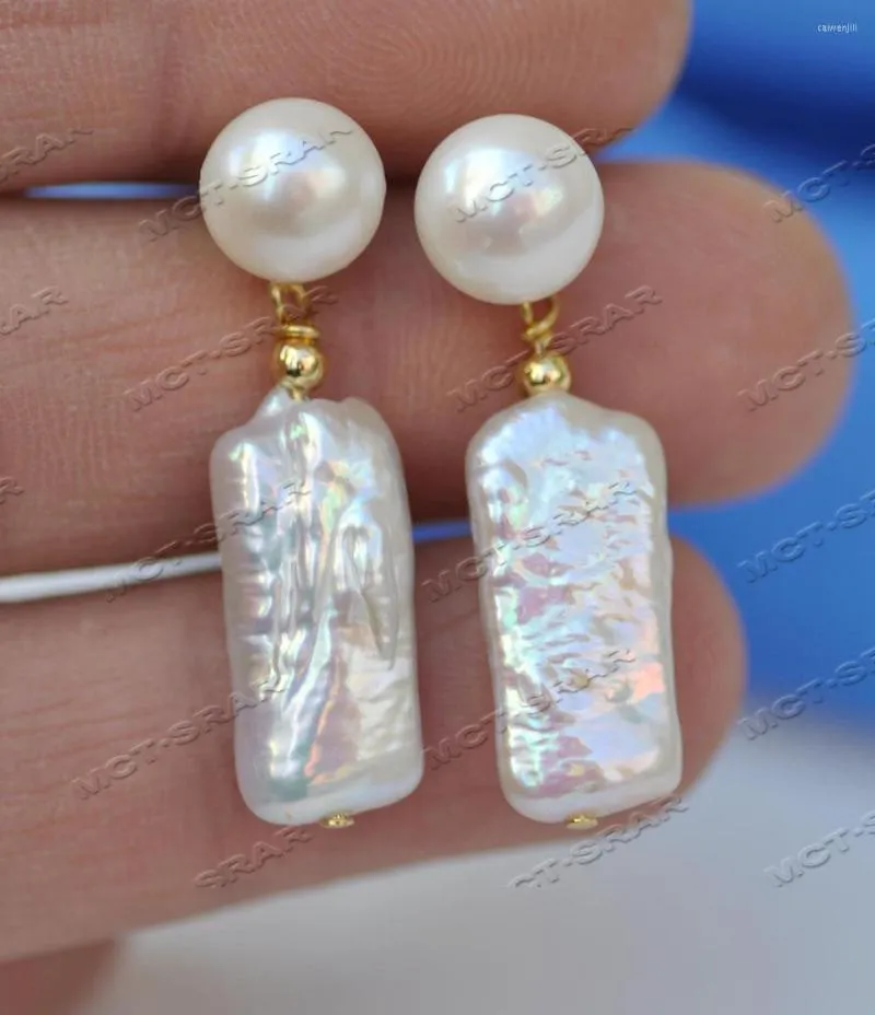 Dangle Earrings Z11629 22mm白い長方形Biwa Pearl Earring