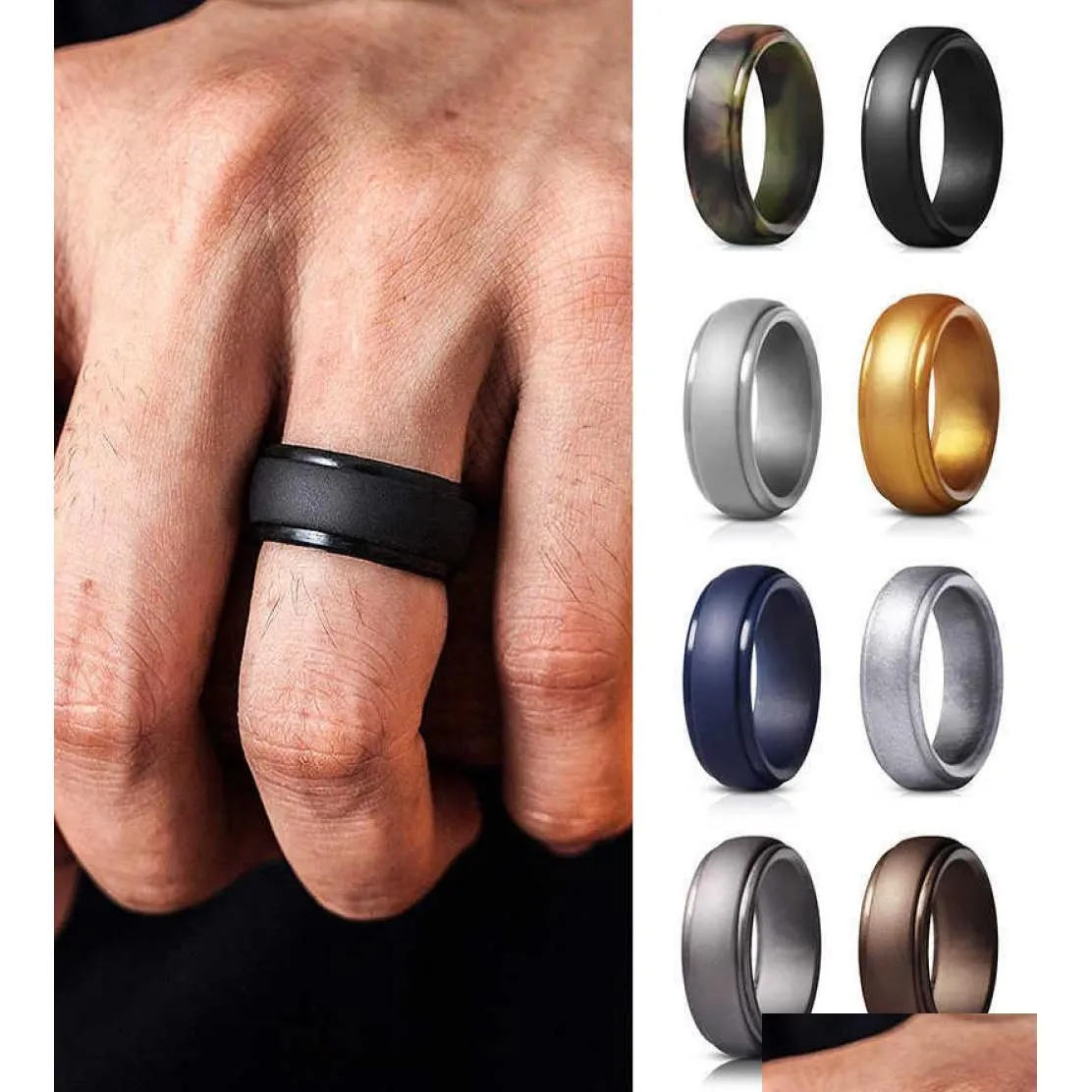 Bandringe Männer Hypoallergen Flexible Sport Antibakteriell Sile 8 mm Lebensmittelqualität FDA Fingerring Gummibänder Q07087928064 Drop Deliv Dhjrh