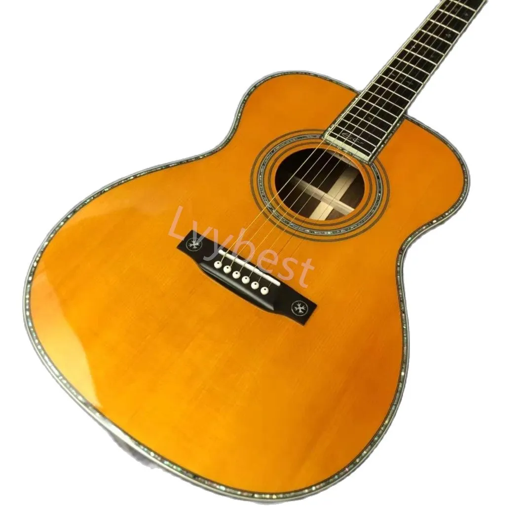 Lvybest Guitare électrique personnalisée 40 pouces Om Body Series Signature Guitare acoustique jaune