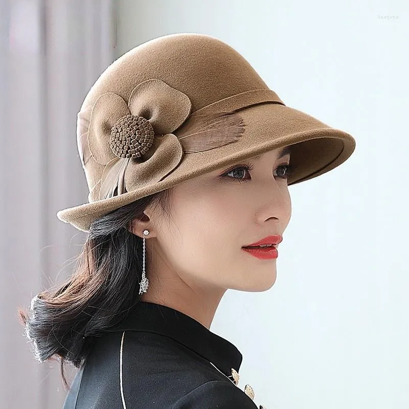 Hepburn Style Australian Wool Wide Brim Hat For Women Flower Cloche Cap  Lady Felt Fedora From Dearjone, $22.32