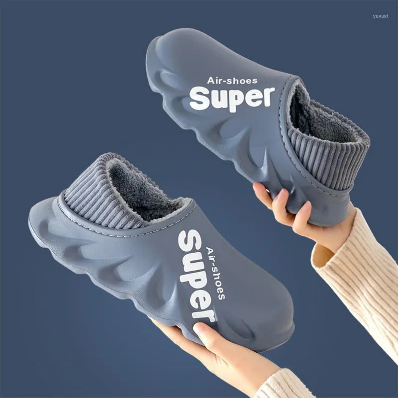 Slippers Waterproof Cotton Men Winter Autumn Indoor Outdoor Non Slip Women Warm Plush Shoes Super Air Couples Home