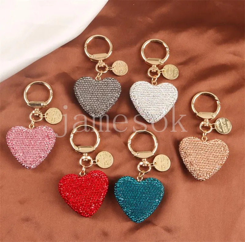 Creativo 6 colori pieno di strass cuore portachiavi coppia pesca cuore portachiavi auto borsa da donna ciondolo portachiavi regalo DE925