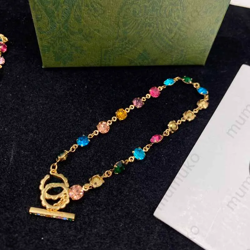 Luxury Colorful Gems Bracelets Womens Designer Jewelry Sets Gold Chain Love Earrings Fashion G Letters Necklaces 925 Silver With Box New