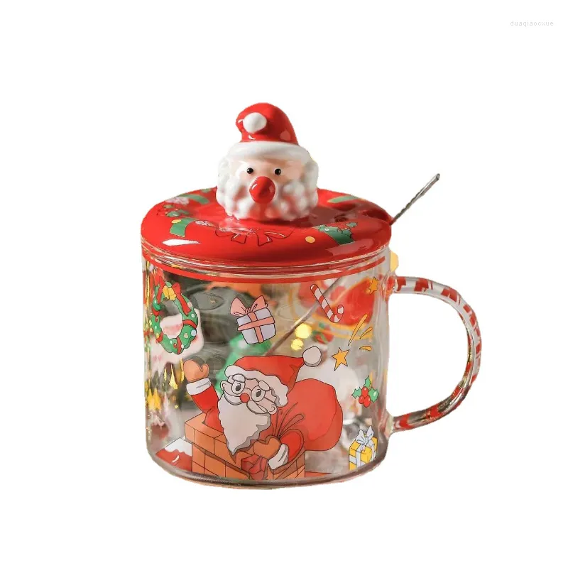 Ensembles de thé à café, tasse à gâteau en verre d'imitation de dessin animé mignon de noël, tasse cadeau